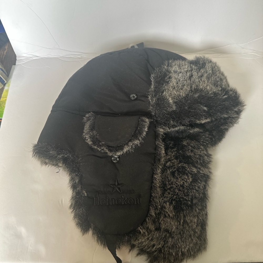 Heineken Black Faux Fur Trapper Hat